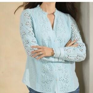 Sundance Light Blue Eyelet Button Down Shirt